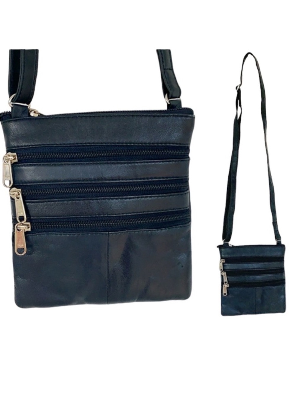 Vintage navy blue leather crossbody bag